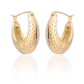 Golden hoop earrings featuring intricate embossed leaf patterns with elegant light reflections - Gold XLEH017 (Wheat Relief)