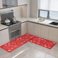 Detail of red kitchen mats set with white daisy flowers for anti-slip home decor - 50cmx80cm / Red Base White Wildflower Style
