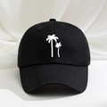 Verstellbare schwarze Baseballkappe mit weißer Palmenstickerei im minimalistischen Design - Schwarz