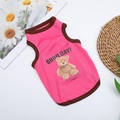 Detail of rose red pet vest with GOOD DAY text and bear print on breathable fabric - S / Pink