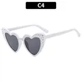 White heart-shaped sunglasses with sparkling rhinestones and dark grey lenses C4 variant - Porcelain White Frame Grey Lens