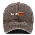 Vintage coffee brown washed cotton baseball cap with Love you embroidery detail - Adjustable / Coffee