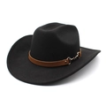 Chapeau de cowboy classique en feutre noir avec ruban en similicuir brun et boucle dorée - M (56-58cm) / Noir