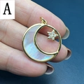 Detailed close-up of a gold-plated moon pendant with shell inlay and a sparkling star charm - Style A-Moon Star