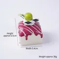 Square PU simulation cake with purple glaze and fruit topping, 6.5cm height - Green Grape - Dark Red Jam Square Cake