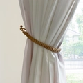 Minimalist hand-woven cotton curtain tieback with wooden bead for home window decoration - Total Length 60cm (Weight 52g) / Jute Natural