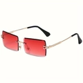 Fashionable rimless rectangular sunglasses with red lenses and golden metal frames - Gold Frame Red Gradient