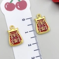 Red enamel Pingan lock charm in gold finish for DIY jewelry with size measurement - Red Lucky Bag Double-Sided Safety
