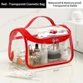 Rote transparente PVC-Kosmetiktasche mit Griff und Doppelreißverschluss für Reisen - Kissentasche / Rot PVC