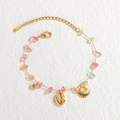 Bracciale dorato in acciaio inossidabile con pietre colorate e ciondoli conchiglia - Stile Lumaca di Mare e Conchiglia (B1111)