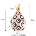 Goldener Evil Eye Tropfenanhänger mit blauen Mustern und Maßangabe der 23mm Gesamthöhe - M93 Dunkelblau Tropfenanhänger / Dunkelblau