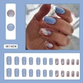 Vintage floral press-on nails set with Morandi blue and pink striped patterns - Cool Sea Salt Style (W1404) / Glue Type