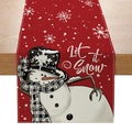 Dettaglio del runner natalizio in lino rosso con pupazzo di neve e scritta Let it Snow - Pupazzo di Neve Rosso