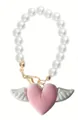 Pink heart pendant with white wings on beaded pearl strap for Stanley tumblers - Single Pearl Chain-Pink Pendant