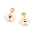 Pair of white beaded flower charms with gold wire and rings for DIY jewelry making - White