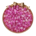 Pink crackle glass beads for DIY jewelry displayed in a golden tray with bow ornament - Crackle Pink White Lampwork Beads