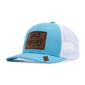 Sky blue and white mesh baseball cap with leather DADDY patch and curved brim - Sky Blue+White