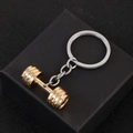 Golden dumbbell keychain accessory with silver chain on a premium black box - Dumbbell Style-D1331-2 / Gold