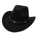Classic black Western cowboy wool felt hat with vintage leather band and turquoise studs - S Kids Size (50-54cm) / Black Cowboy (Turquoise)