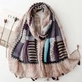 Elegant paisley and floral patterned summer shawl with tassels in colorful silk blend - 180*90CM / Contrast Color