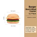 Hamburger-shaped beech wood and felt coaster set with 12.7cm diameter size details - Wooden Hamburger Coaster Set