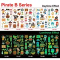 Luminous pirate tattoo stickers for kids featuring ships, parrots and treasure chests - Luminous Pirate Series B