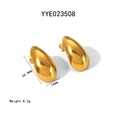 Vista detallada de pendientes de gota dorados de 26,4 mm con acabado pulido - Pendientes de Botón de Gota de Agua (YYE023508)