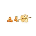 Macro detail of gold plated 925 silver stud earrings with orange zircon stones - Clover Stud Earrings / Gold-Coral Red