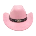 Pink western cowboy hat in soft faux suede featuring a silver lion head emblem - One Size / Pink (Lion Head)