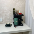 Black rotating wooden cosmetic organizer for lipstick and skincare storage - Black