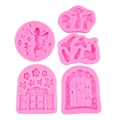 5-piece pink silicone fairy garden mold set with mushroom snail and fantasy door shapes - 5-Piece Set / Pink