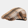 Detalle de gorra vintage de cuadros con hebilla de latón y textura de algodón y lino - Cuadros Naranja Marrón Crema (Color 2#)