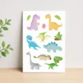Tatuaggi temporanei per bambini con dinosauri colorati tra cui T-Rex e stegosauro - Dinosauri e Piante Tropicali (WK-023)