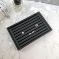 Black velvet jewelry display tray with parallel slots for rings and earrings - PU Leather / Ring Tray / 22.5×14.5×2.8 / Black