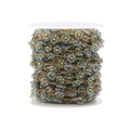 Colorful light green crystal beads woven with gold steel flat chain on white spool - Green Multicolor