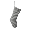 Knitted Christmas stocking in grey rib stitch with fringe trim and hanging loop decoration - Silver Grey
