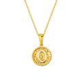 Golden titanium steel coin necklace featuring beaded edge and embossed letter O pendant - Letter O (S-P173-O)