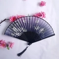 Bamboo folding fan with purple gradient lotus pattern and black silk tassel - Purple-Black Gradient Lotus & Dragonfly Style (Women's Fan-26)