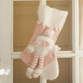 Calza di Natale in maglia rosa con pupazzo Babbo Natale 3D e pelliccia sintetica - Babbo Natale Rosa