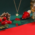 Detailed close-up of a layered red and green Christmas tree necklace with a gold star - Christmas Tree Earring Style (A-1236) / Gold