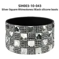 Black silicone cup sleeve with sparkling silver square rhinestones for travel tumblers - Silver Square Rhinestone/Black Sleeve