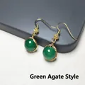 Detail of green agate beads with gold wire wrapping and vintage style hook earwires - Green Agate Pair
