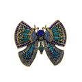 Vintage Schmetterling Brosche in Gold mit blauen Strasssteinen und Kristalldetails - Blau (KC0071)