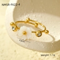 Macro detail of 18K gold flower ring with shell inlay and cubic zirconia stones - One Size (Adjustable Open) / Single Flower with Zirconia