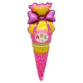 Pink and yellow Schultüte foil balloon with ABC print for back to school party decoration - Pink German Schultüte Shape Style Two