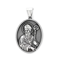 Retro stainless steel religious saint relief pendant in vintage silver finish - Saint with Staff Relief Style (KP119866-MI)