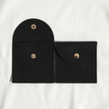 Black microfiber jewelry pouch with curved snap button in a square envelope style - 8*8cm / Black