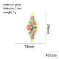 Handmade colorful diamond-shaped glass bead pendant with pink, green, and blue mosaic patterns - P05556