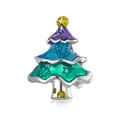 925 sterling silver Christmas tree charm with colorful enamel and gold star detail - 925 Silver/Enamel / Christmas Tree-Purple Gradient