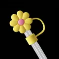 Yellow sunflower silicone straw topper for 10mm straws with pink core detail - Yellow Daisy / 10mm-Individual Package